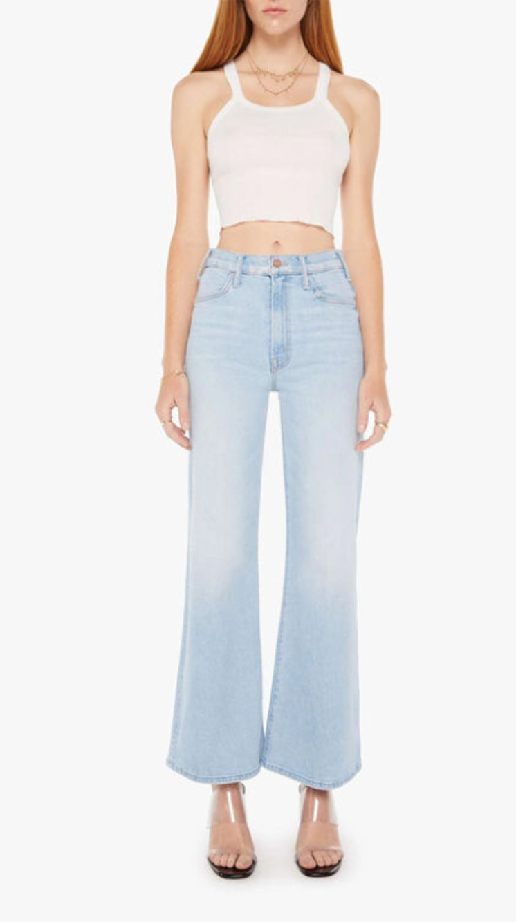 Mother The Hustler Roller Flood Wide Leg Jeans Cherie Cherie Light Blue Size 29